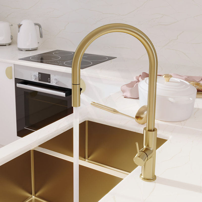 Fienza Kaya Urban Brass Brass 360 Swivel Pull Out Kitchen Sink Mixer Tap