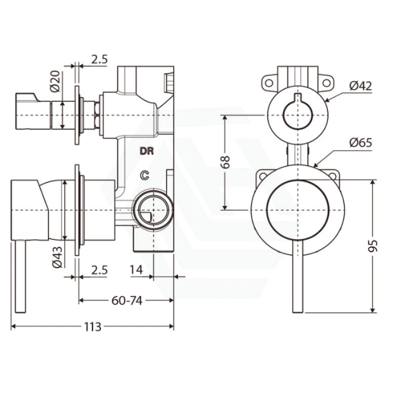 Fienza Kaya Wall Diverter Mixer Small Round Plates Chrome Mixers 