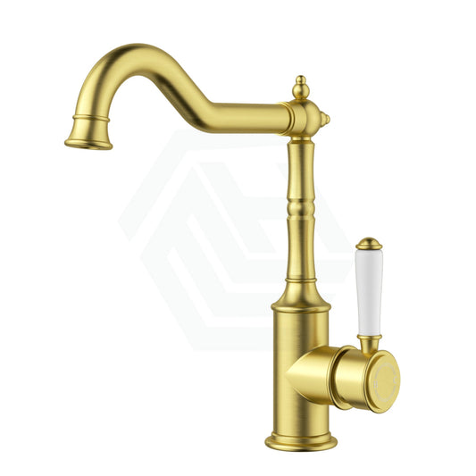 G#9(Gold) Ikon Clasico Brushed Gold Solid Brass Sink Mixer With Brass/Ceramic Handle Ceramic Swivel