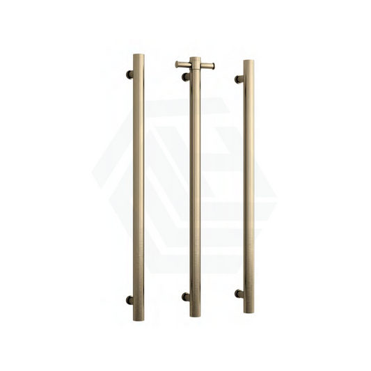 Thermogroup 900Mm Brushed Brass Round 3 Vertical Single Heated Towel Rails