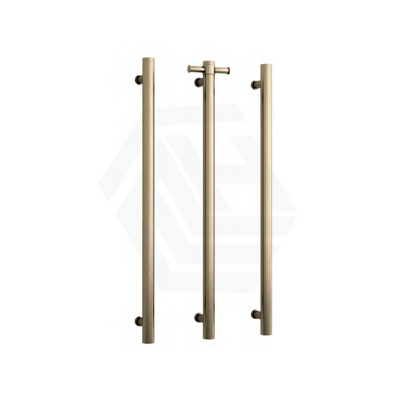 Thermogroup 900Mm Brushed Brass Round 3 Vertical Single Heated Towel Rails