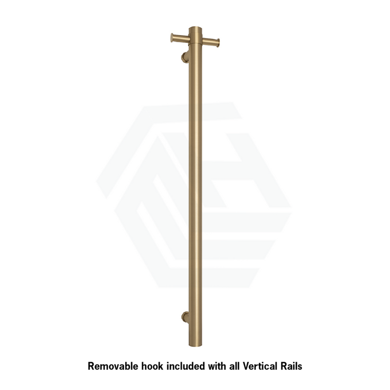 Thermogroup 900Mm Brushed Brass Round Vertical Single Heated Towel Rail Rails