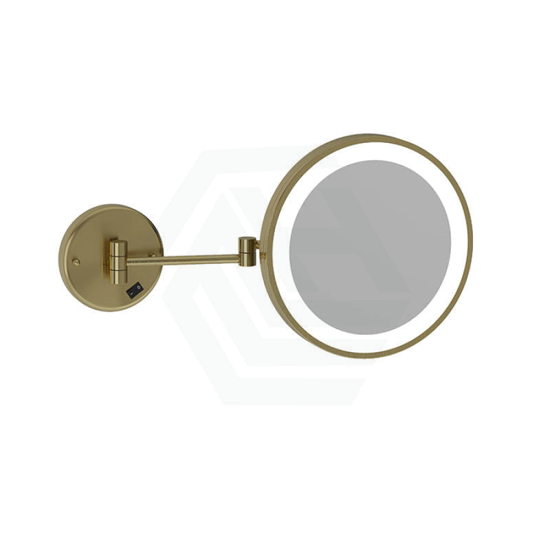 Thermogroup 250Mm Brushed Brass Led Makeup Mirror Dual Arm Extend 3X Magnifier Round Led Mirrors