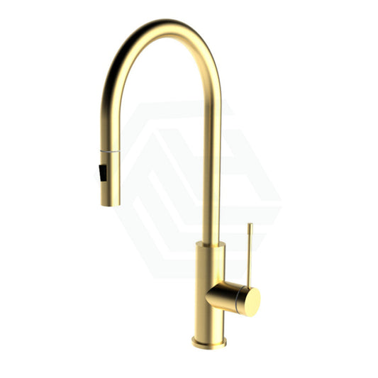 Aziz-Ii Brushed Gold Dr Brass Round Mixer Tap With 360 Swivel And Pull Out Extended Nozzle For