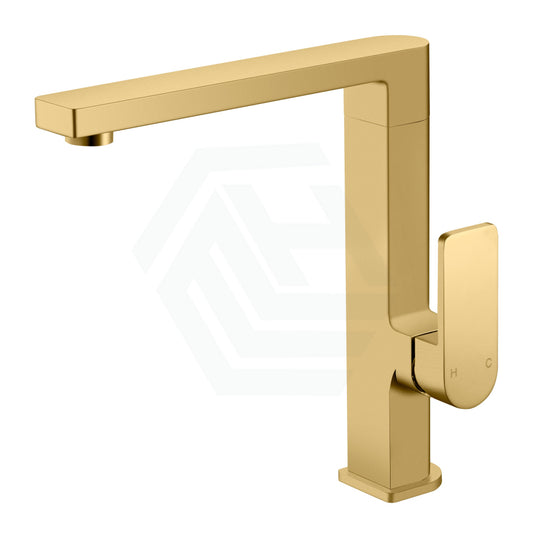 Ikon Flores High Rise 360 Swivel Solid Brass Brushed Gold Handle Kitchen Sink Mixer Tap Mixers