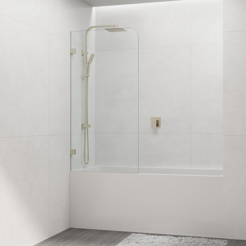 G#2(Gold) 750/900Mm Bathtub Shower Screen Fixed Panel Light Brushed Gold Fittings 10Mm Tempered