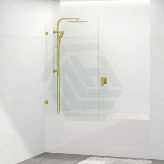 G#2(Gold) 750/900Mm Bathtub Shower Screen Fixed Panel Light Brushed Gold Fittings 10Mm Tempered