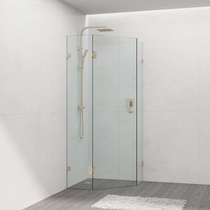 G#2(Gold) 800~1150Mm Diamond Shape Shower Screen Pivot Door Light Brushed Gold Frameless 10Mm Glass