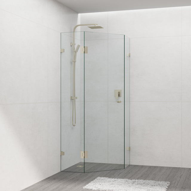 G#2(Gold) 800~1150Mm Diamond Shape Shower Screen Pivot Door Light Brushed Gold Frameless 10Mm Glass