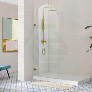 G#2(Gold) 900/1000X2200Mm Arch Frameless Shower Screen Fixed Panel Tempered Glass Light Brushed Gold