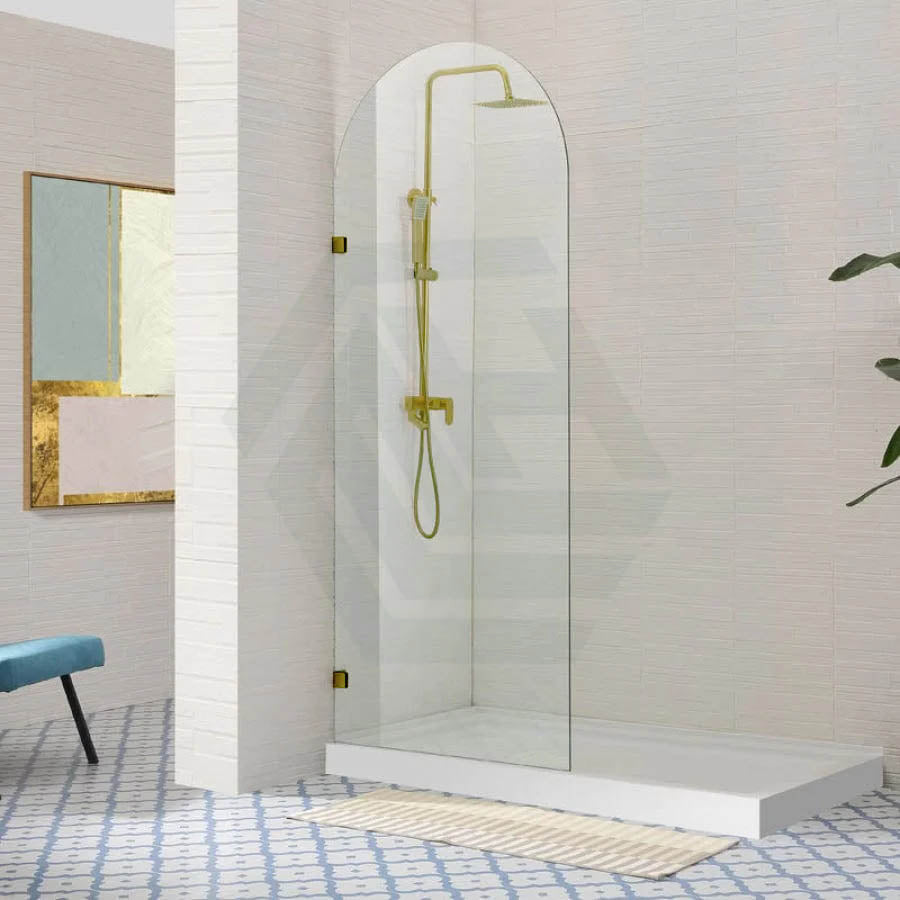 G#2(Gold) 900/1000X2200Mm Arch Frameless Shower Screen Fixed Panel Tempered Glass Light Brushed Gold