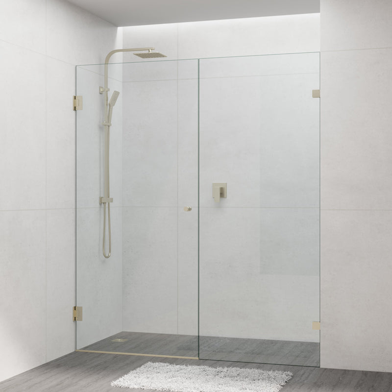 G#2(Gold) 940-1910Mm Frameless Wall To Shower Screen Door Hung With Fix Panel In Light Brushed Gold