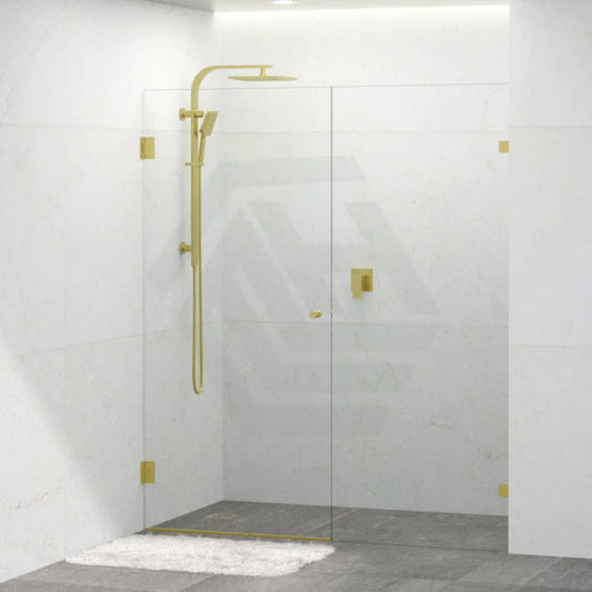 G#2(Gold) 940-1910Mm Frameless Wall To Shower Screen Door Hung With Fix Panel In Light Brushed Gold