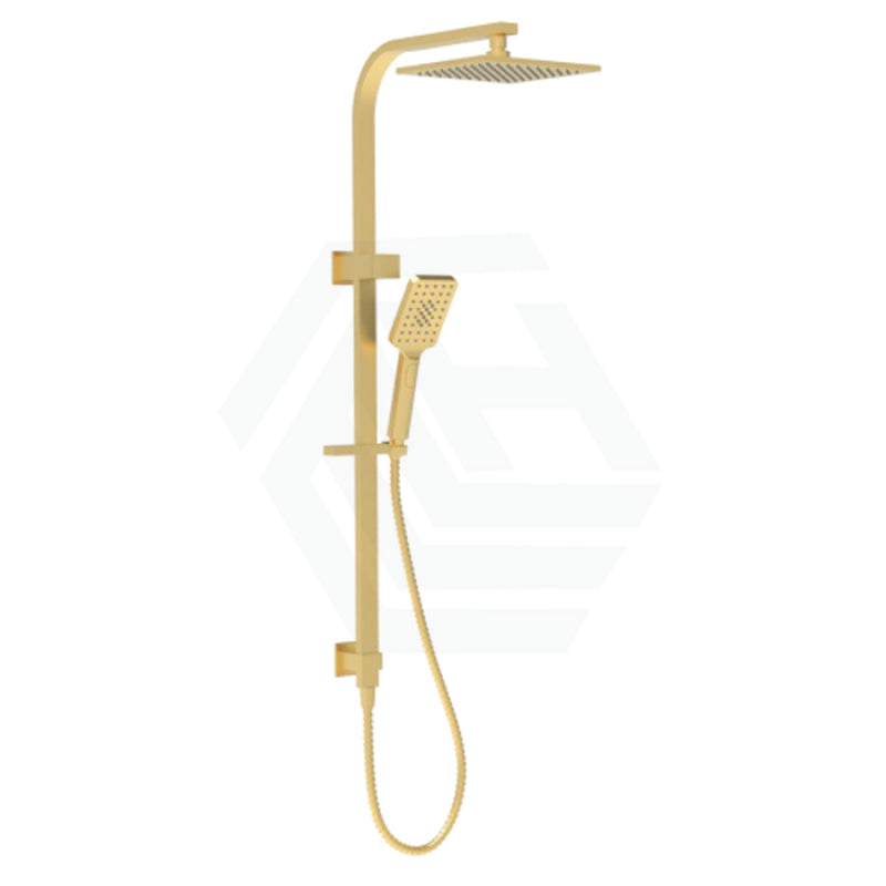 Eden Multi-Function Square Twin Shower Set In Brushed Gold Surface Chrome Showers