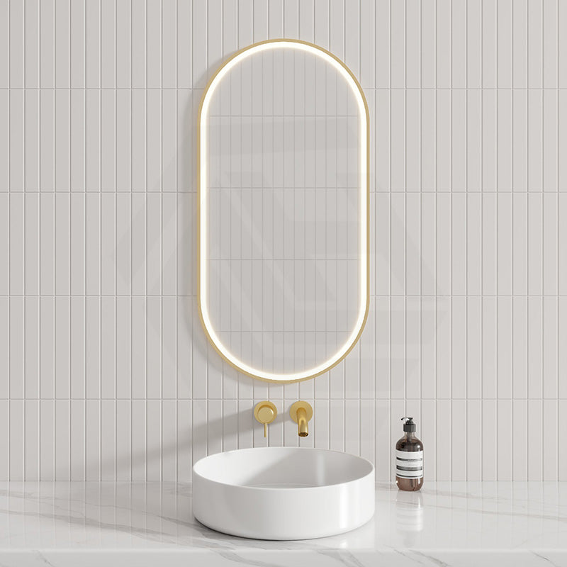 450X900Mm Beau Monde Led Mirror Oval Brushed Gold Framed Touch Sensor Backlit For Bathroom Mirrors