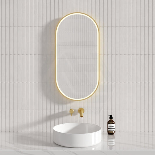 450X900Mm Beau Monde Led Mirror Oval Brushed Gold Framed Touch Sensor Backlit For Bathroom Mirrors
