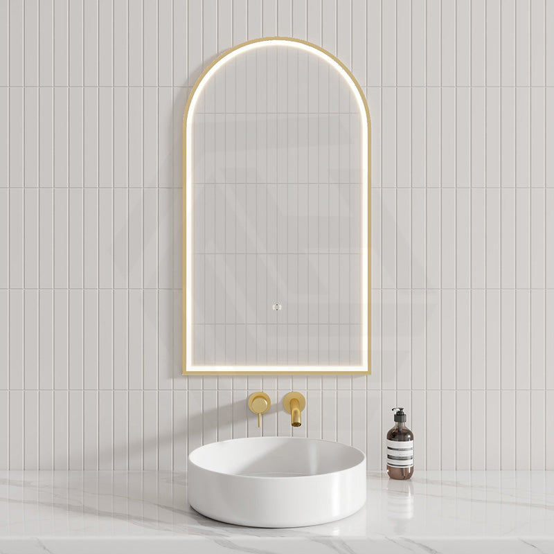 G#6(Gold) Aulic Canterbury 503X903Mm Brushed Gold Framed Touchless Arch Backlit Led Mirror Mirrors