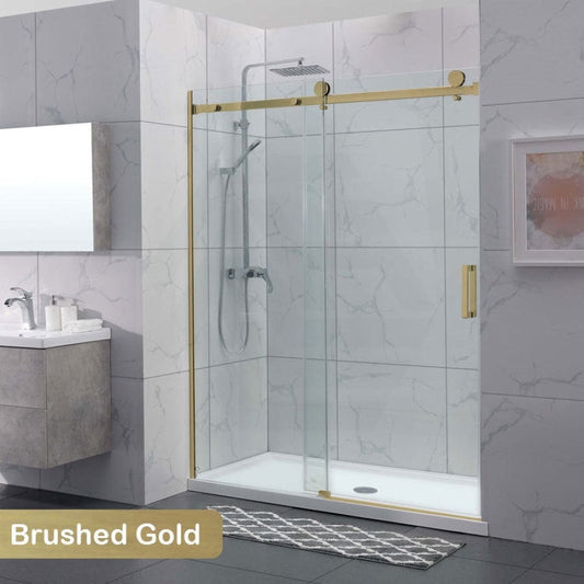 1180-2000X2000Mm Wall To Sliding Shower Screen Frameless Brushed Gold Square Handle 10Mm Glass