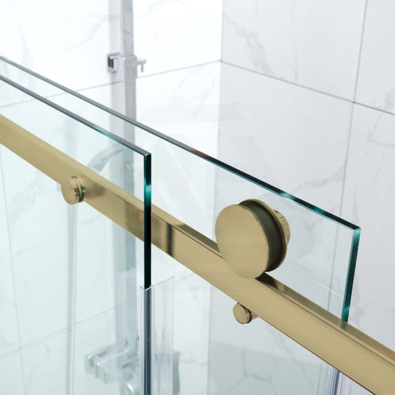 1450-1800X1600Mm Bathtub Sliding Shower Screen Wall To Frameless Square Handle Brushed Gold
