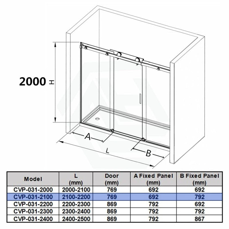 2000-2500X2000Mm Frameless Shower Screen Wall To Sliding Door Brushed Gold Framed 10Mm Glass 3