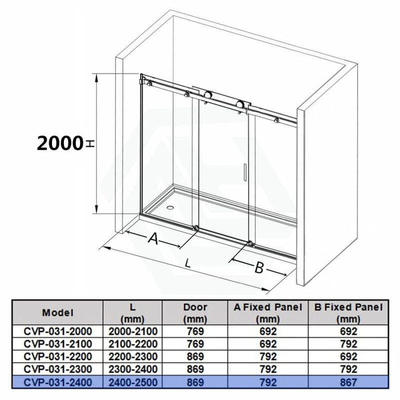 2000-2500X2000Mm Frameless Shower Screen Wall To Sliding Door Brushed Gold Framed 10Mm Glass 3