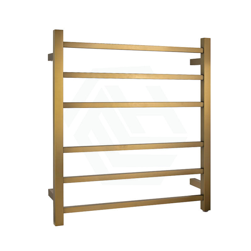 674X620X120Mm Square Brushed Gold Electric Heated Towel Rack 6 Bars Rails