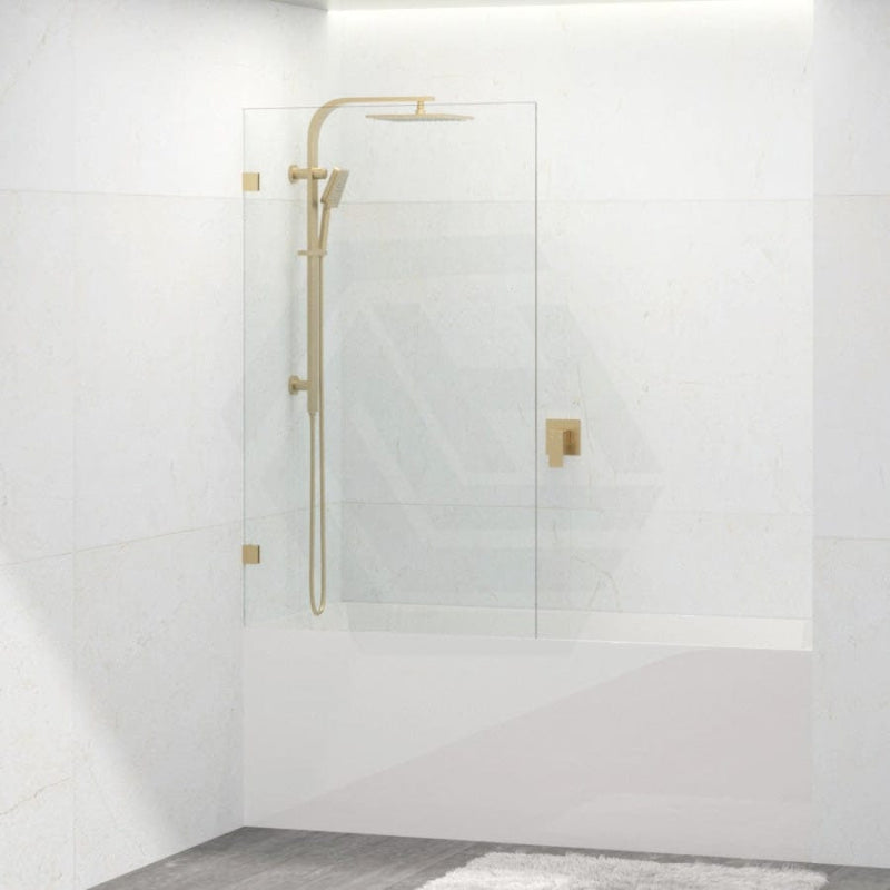 Tempered Glass Frameless Bathtub Shower Screen Fixed Panel Brushed Gold 750-900mm