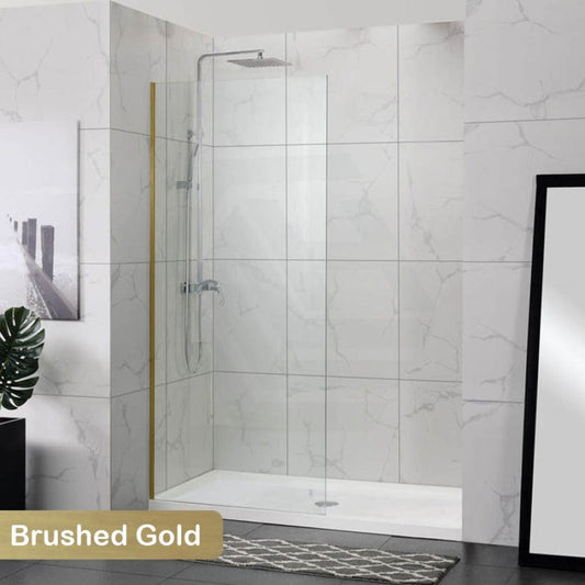 900/1000/1200X2000Mm Frameless Shower Screen Single Door Fixed Panel 10Mm Glass Brushed Gold Channel