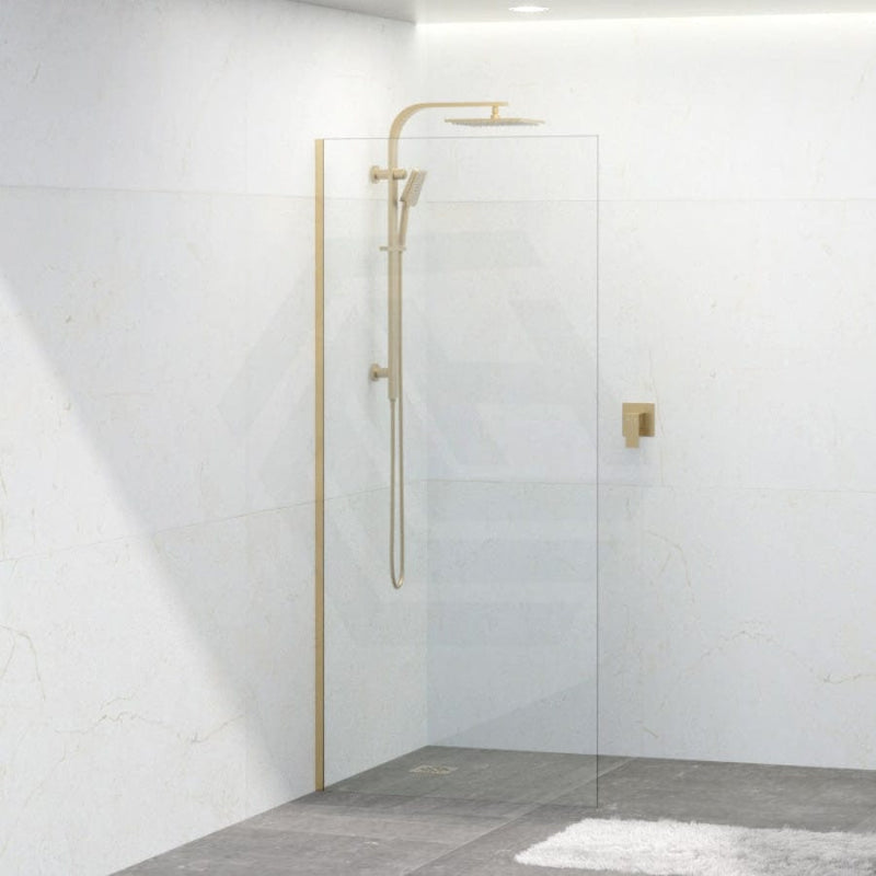 Tempered Glass Frameless Shower Screen Single Fixed Panel Brushed Gold