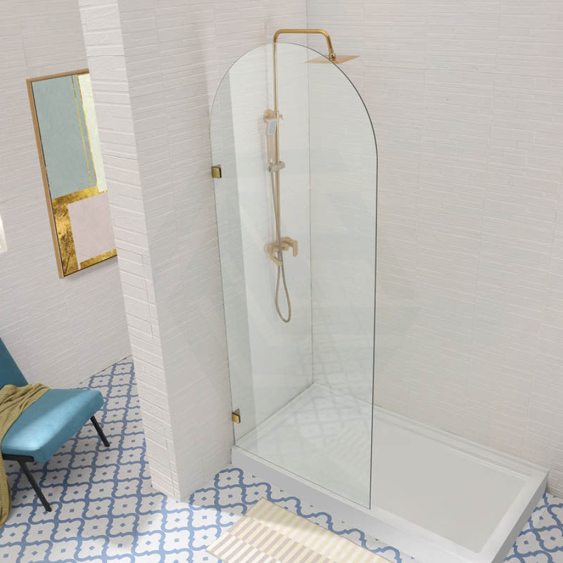 900/1000X2200Mm Arch Frameless Shower Screen Fixed Panel Tempered Glass Brushed Gold