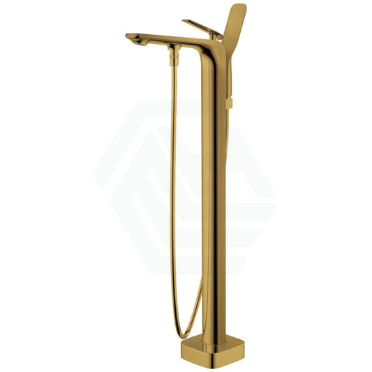 G#1(Gold) Norico Brushed Yellow Gold Floor Mounted Bath Mixer Spout & Handheld Stainless Steel