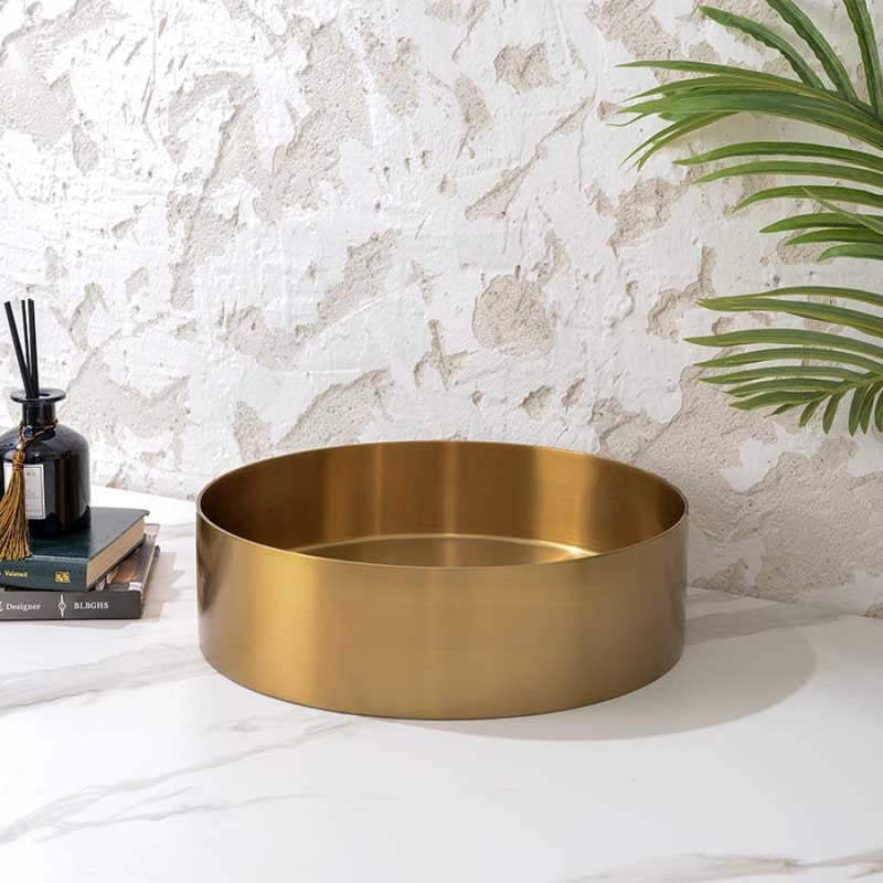 380X380X110Mm Handmade Round Stainless Steel Above Counter Basin Brushed Gold