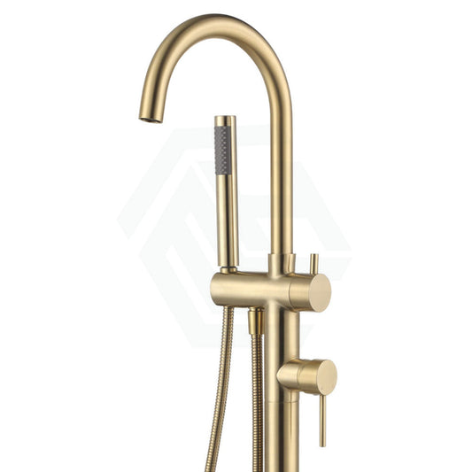 G#2(Gold) Fienza Kaya Floor Mounted Bath Mixer With Hand Shower Urban Brass Round Mixers