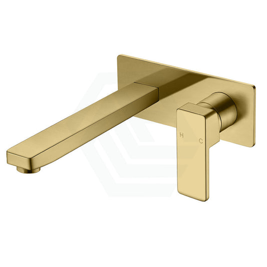 Ikon Ceram Brushed Gold Square Brass Wall Mounted Mixer With Spout For Bathtub And Basin Mixers With