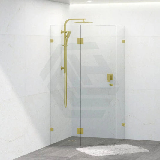 G#2(Gold) 800~1150Mm Diamond Shape Shower Screen Pivot Door Light Brushed Gold Frameless 10Mm Glass