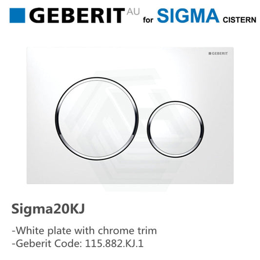 Geberit Sigma20Kj Toilet Button White Plate Chrome Trim For Concealed Cistern 115.882.Kj.1 Toilets