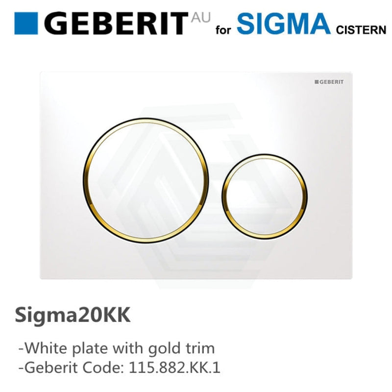 Geberit Sigma20Kk Button White Plate Gold Trim For Concealed Cistern 115.882.Kk.1 Toilets Push