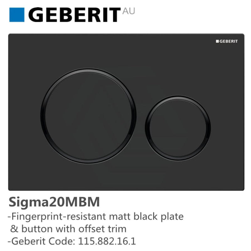 Geberit Sigma20Mbm Matt Black Plate Offset Trim Fingerprint-Resistant Button For Toilet Cistern