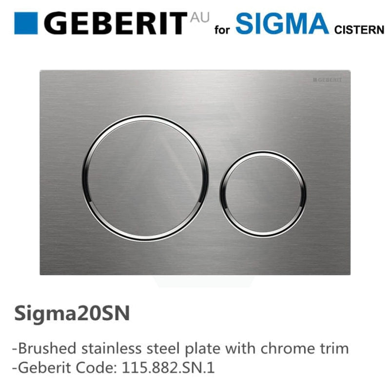 Geberit Sigma20Sn Toilet Button Brushed Stainless Steel Plate Chrome Trim For Concealed Cistern