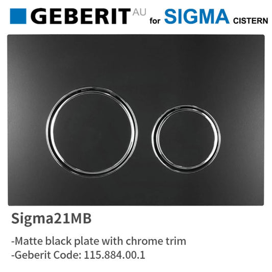 Geberit Sigma21Mb Toilet Button Matte Black Plate Chrome Trim For Concealed Cistern 115.884.00.1