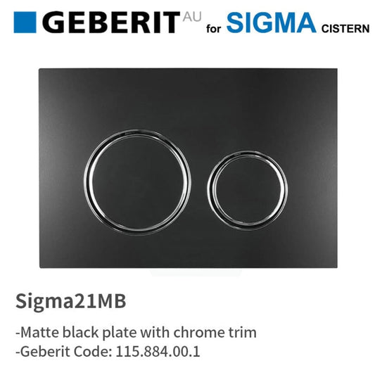 Geberit Sigma21Mb Toilet Button Matte Black Plate Chrome Trim For Concealed Cistern 115.884.00.1