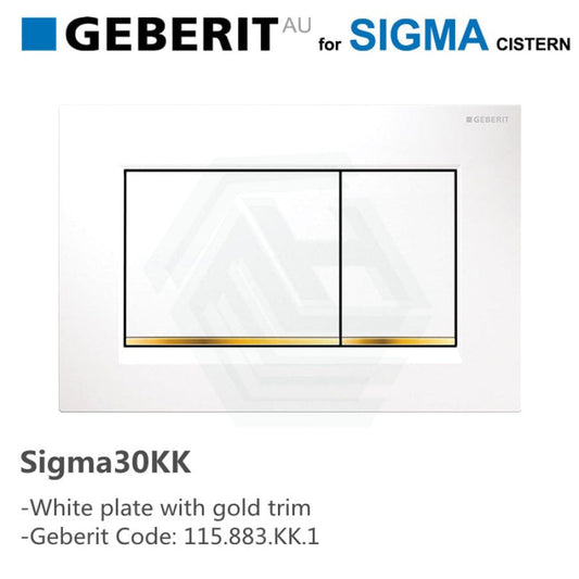 Geberit Sigma30Kk Button White Plate Square Gold Trim For Concealed Cistern 115.883.Kk.1 Toilets