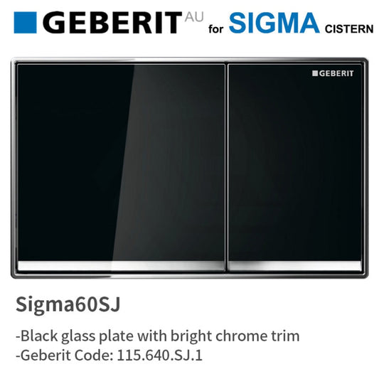 Geberit Sigma60Sj Bright Chrome Frame Black Button For Concealed Cistern 115.640.Sj.1 Toilets Push