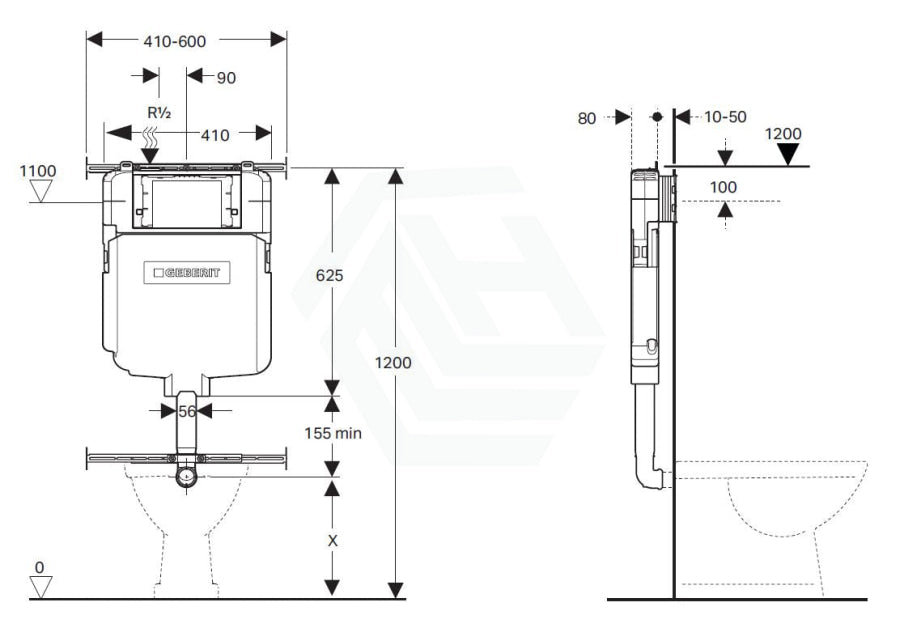 Geberit Sigma8 Inwall Concealed Cistern & Rimless Wall Faced Toilet Pan Push Button