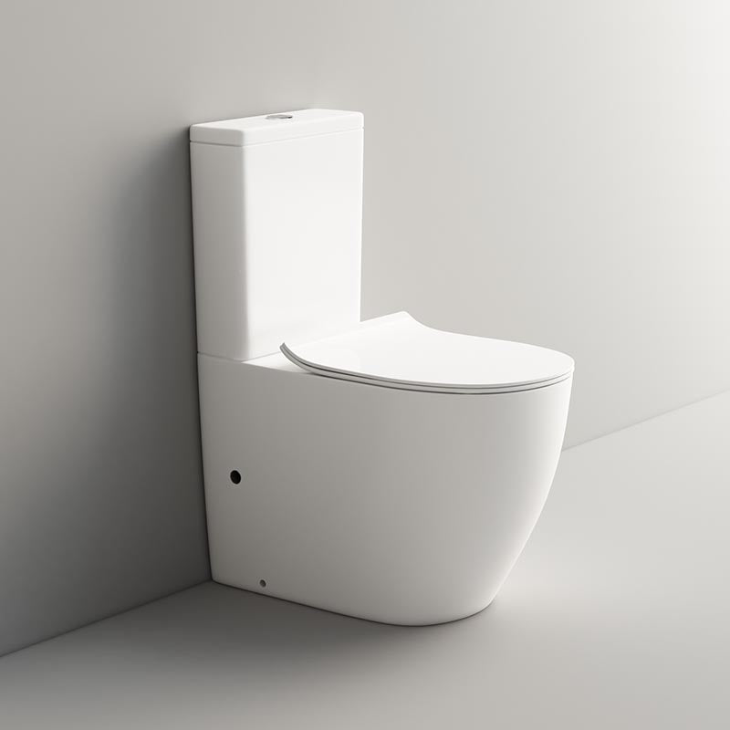 665x380x845 毫米浴室背靠墙卫生间套件舒适高度哑光白色无框冲水陶瓷