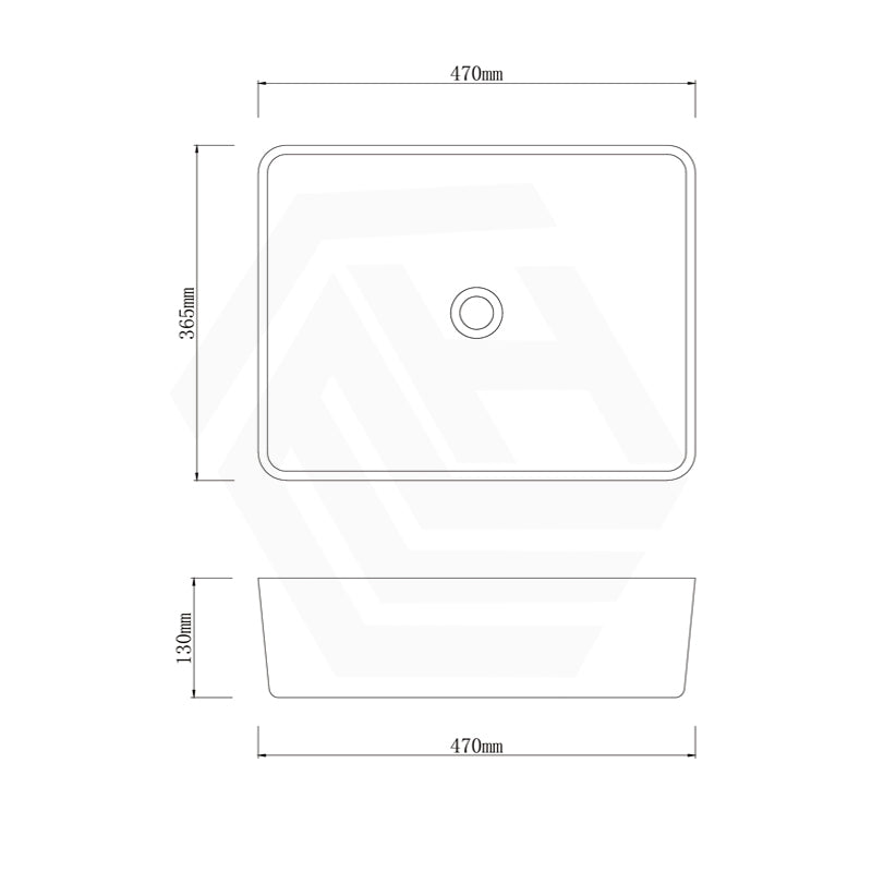 470x365x130mm Rectangle Porcelain Above Counter Basin Bathroom Wash Art Basin