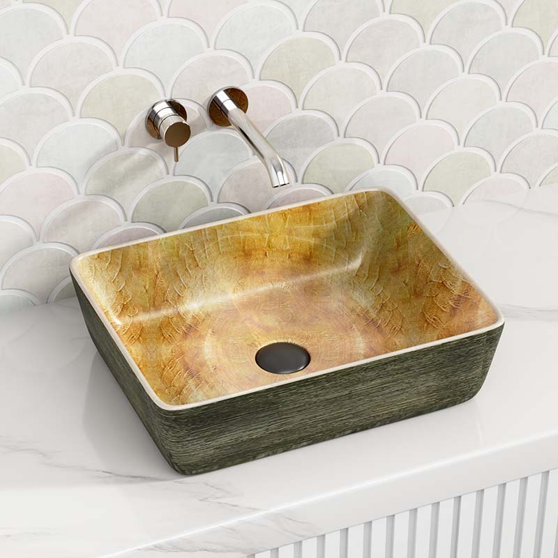 470x365x130mm Rectangle Porcelain Above Counter Basin Bathroom Wash Art Basin Pumpkin&Green Exterior