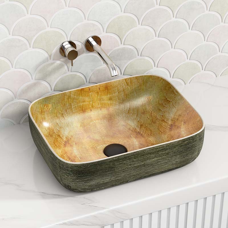 490x385x140mm Rectangle Porcelain Above Counter Basin Bathroom Wash Art Basin Pumpkin&Green Exterior