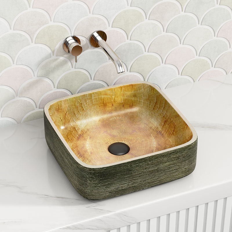 380x380x140mm Square Porcelain Above Counter Basin Bathroom Wash Art Basin Pumpkin&Green Exterior