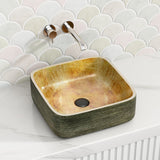 380x380x140mm Square Porcelain Above Counter Basin Bathroom Wash Art Basin Pumpkin&Green Exterior